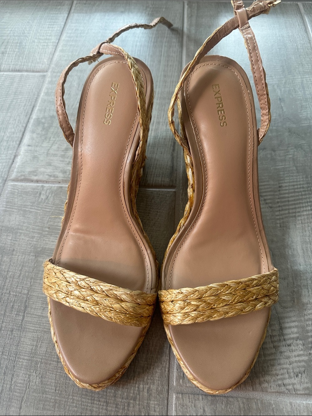 Express Taupe Braided Wedge Sandals size 10